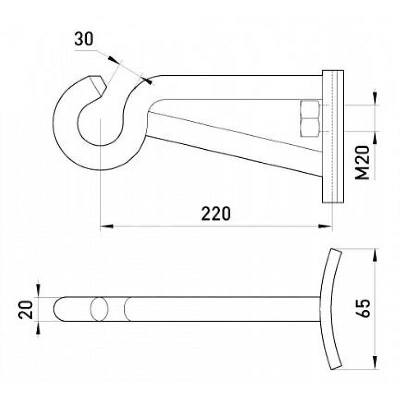 Кутовий гак e.angle.hook.pro.20.20.208, 208мм, М20, Енекст [p035002]