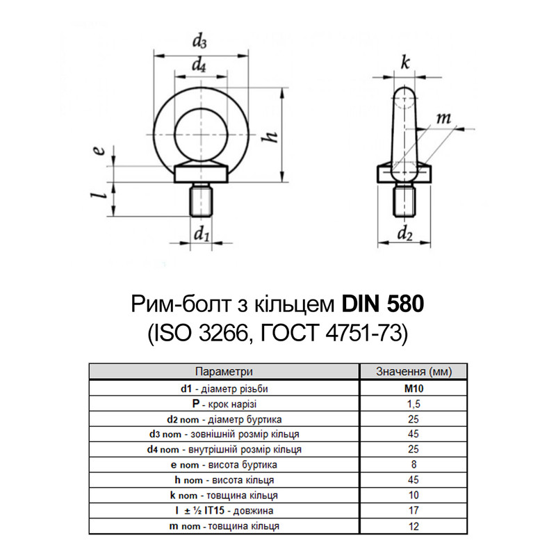DIN580 М10х17 сталь болт с кольцом (рым-болт) оцинкованный (10шт.) [5M8200000B5M810200] Metalvis
