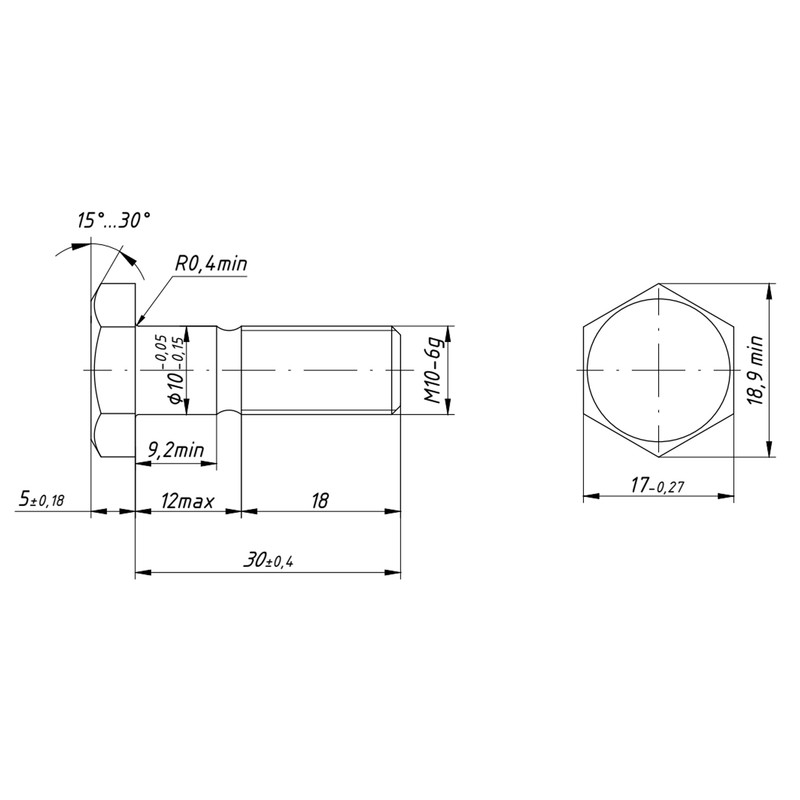 DIN931 М10x30 різьба L26 сталь 5.8 оцинкований болт з шестигранною головкою під ключ 17мм k=5мм (100 шт.) [5662000005M6X0302C] Metalvis