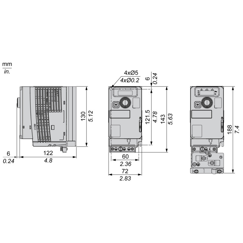 Преобразователь частоты 1Ф 3,3A 0,37кВт 230В [ATV320U04M2C412] ATV320 Solar Schneider Electric