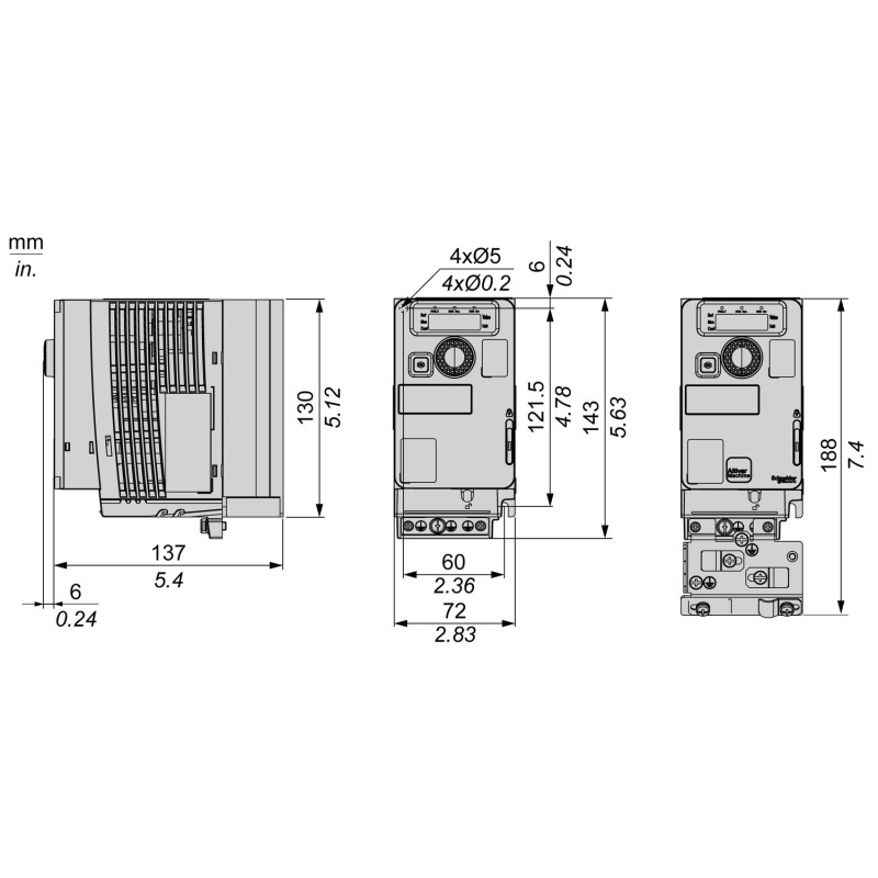Перетворювач частоти 1Ф 3,7A 0,55кВт 230В [ATV320U06M2C412] ATV320 Solar Schneider Electric