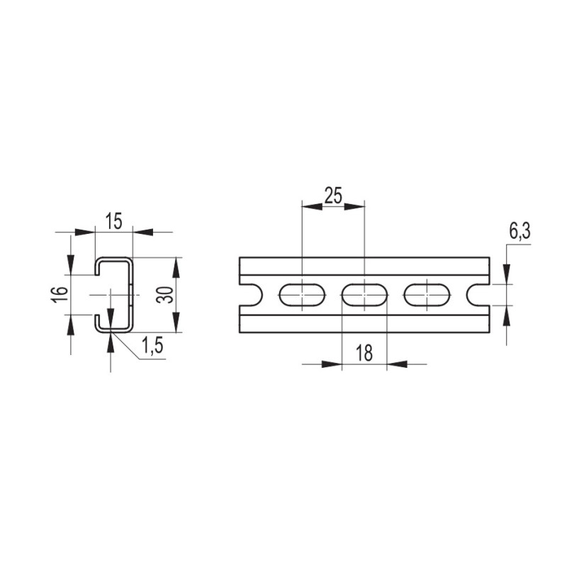 DIN-рейка 30х15х1.5мм L=2м перфорована [02165] C1F Quadro ДКС