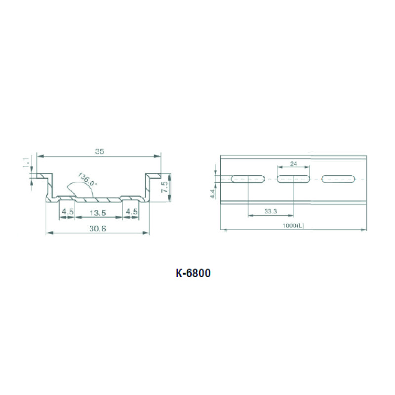 DIN-рейка 32x7,5x1,1мм L=1м перфорированная алюминиевая [A0150010107] K-6800 АСКО