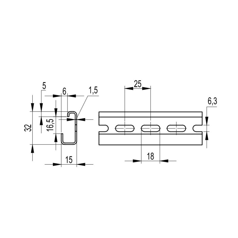DIN-рейка 32х15х1.5мм L=2м перфорована [02125] G1F Quadro ДКС