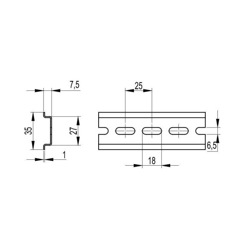 DIN-рейка 35х7.5х1мм L=1м перфорована [02141] Omega 3F Quadro ДКС