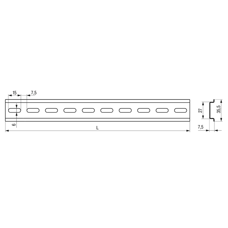 DIN-рейка 35x7,5x0,8мм L=10см перфорована [YDN10-0010-U] UEC