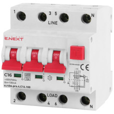 Дифференциальный выключатель 3P+N 16А 100мА "С" тип A [p0720021] E.NEXT e.rcbo.pro.4.C16.100