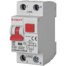 Дифференциальный выключатель 1P+N 20А 30мА "С" тип A [p0720027] E.NEXT e.rcbo.pro.2.C20.30