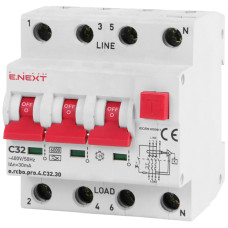 Дифференциальный выключатель 3P+N 32А 30мА "С" тип A [p0720017] E.NEXT e.rcbo.pro.4.C32.30