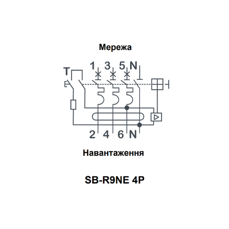 Диференційний вимикач 4P 25А 30мА 6кА "C" тип А [RCBO60-4-025-C-030-A] SB-R9NE UEC