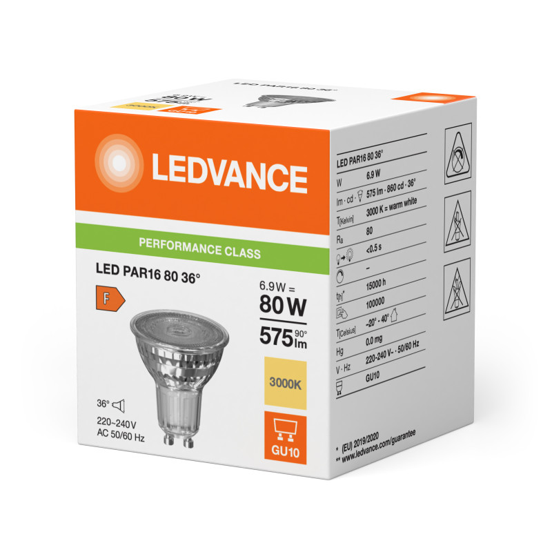Лампа LED 6,9W 220V 575lm 3000K GU10 50x54mm рефлекторная [4099854054808] Ledvance PAR16