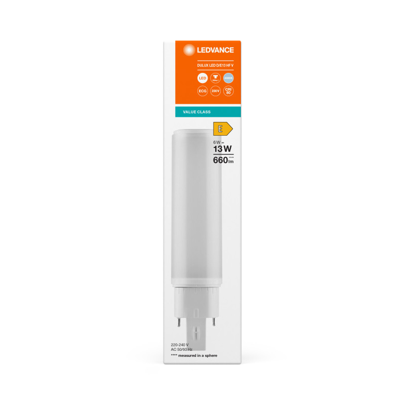 Лампа LED 6W 220V 660lm 4000K G24q-1 142.8х33mm пряма [4058075821958] LEDVANCE DULUX LED D/E HF