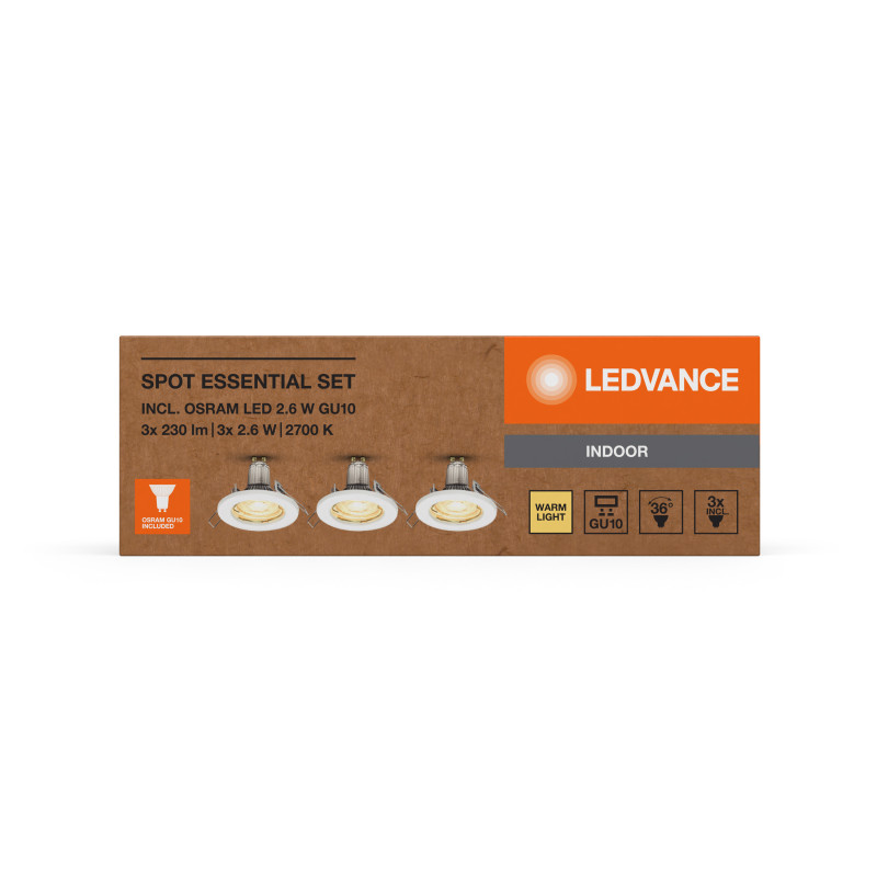 LED Светильник спотовый 3 шт. 2.6W 220V 230lm 2700K GU10 95х80mm [4099854103629] SPOT ESSENTIAL SET LEDVANCE
