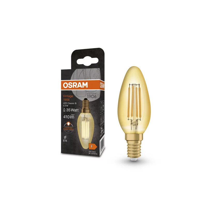 Лампа светодиодная 4W 220V 410lm 2400K E14 филаментная 35x100mm [4099854091476] OSRAM Vintage 1906 Classic B 35 Gold