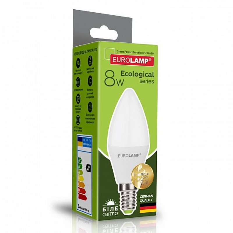 Лампа світлодіодна 8W 220V 690lm 4000K Е14 37х108mm свічка [4260484998576] LED-CL-08144(P) EUROLAMP