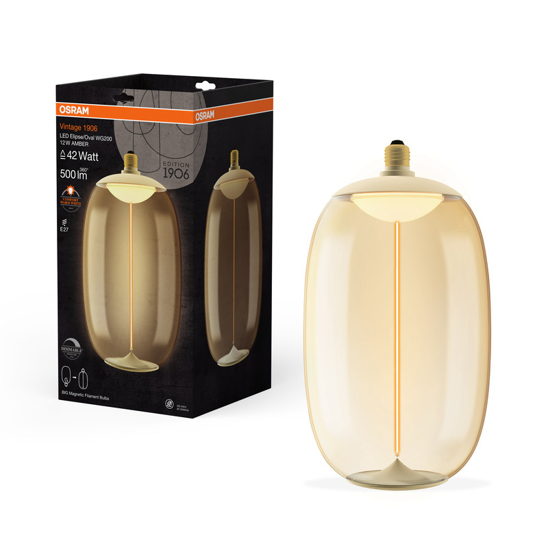 Лампа світлодіодна вінтажна 12W 220V 500lm 1800K E27 DIM 200x370mm філаментна [4058075836280] OSRAM Vintage 1906 LED Big