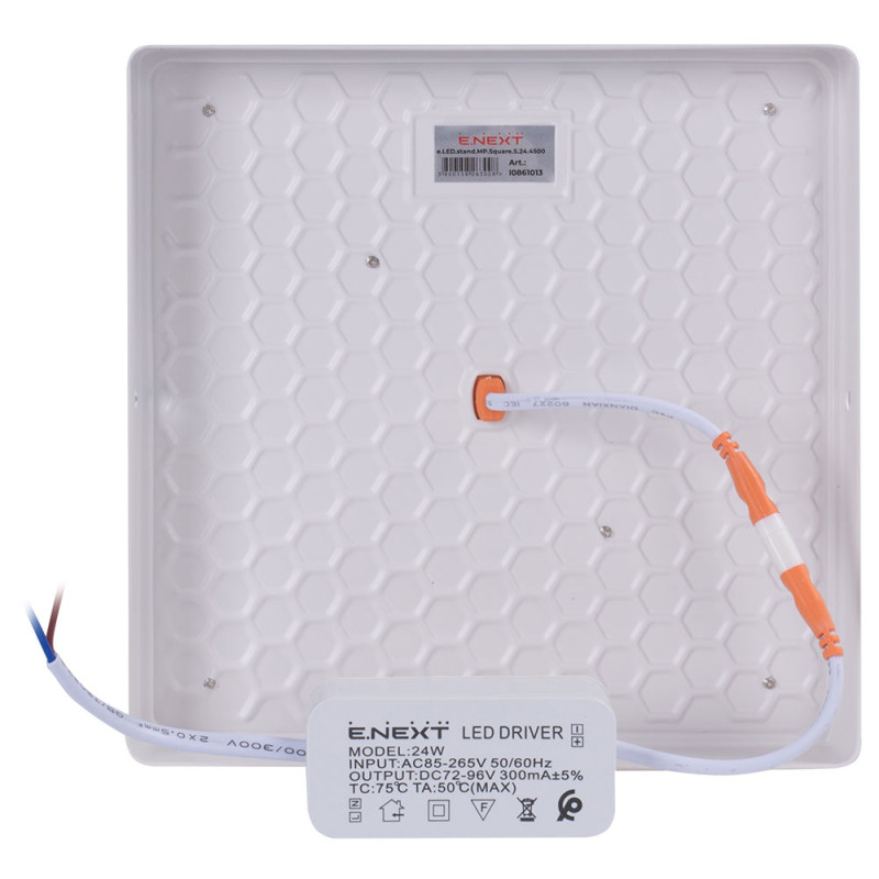 Накладной LED светильник 24W 220V 2160lm 4500K 170x170x38mm IP40 белый [l0861013] E.NEXT e.LED.stand.MP.Square.S.24.4500