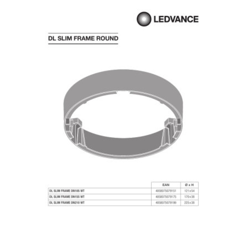 Рамка для накладного монтажа ⌀170mm круглая белый [4058075079175] Ledvance DL Slim Frame DN155