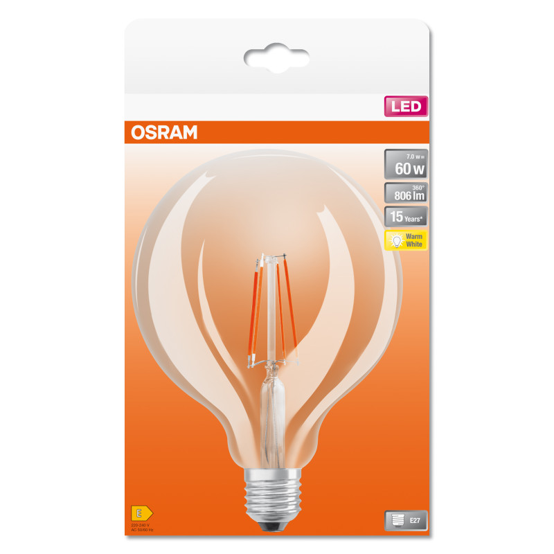 Лампа світлодіодна 7W 220V 806lm 2700K E27 125x178mm філаментна [4099854054174] OSRAM LED Retrofit CLASSIC GLOBE125