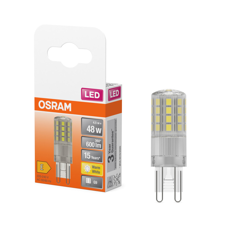 Лампа светодиодная 4.5W 230V 600lm 2700K G9 17x55mm капсула [4058075432451] OSRAM LED PIN48 CL