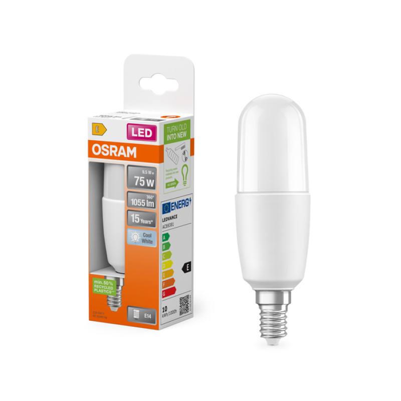 Лампа светодиодная 9,5W 220V 1050lm 4000K E14 120х37mm прямая [4058075428409] LED STAR STICK OSRAM