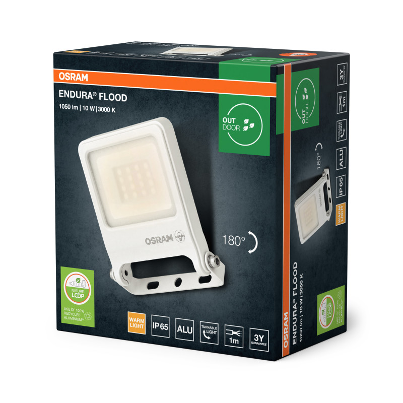 Светильник 10W 230V 800lm 3000K IP65 122x33x108mm [4099854486340] Osram ENDURA FLOOD Warm White