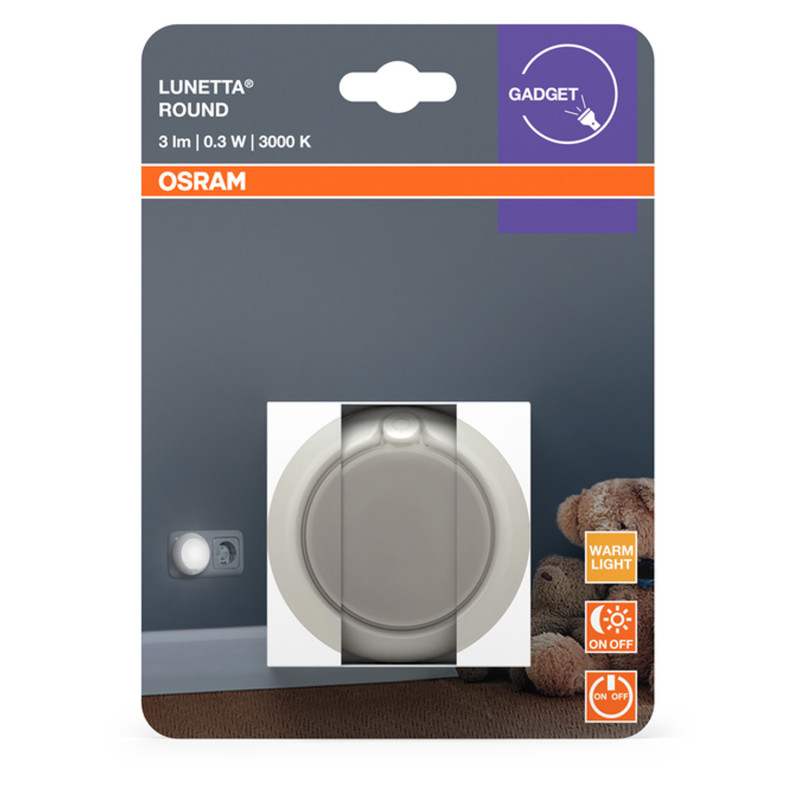 Ночник 0.30W 230V 3lm 3000K 71х60mm [4099854530616] Osram LUNETTA Round с датчиком освещенности в розетку