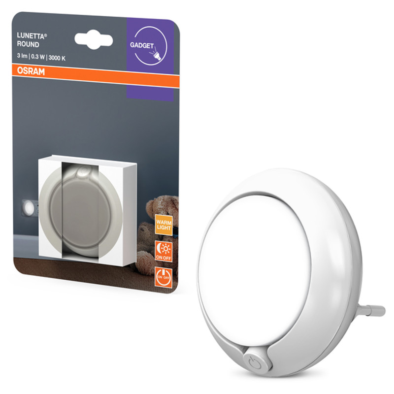 Ночник 0.30W 230V 3lm 3000K 71х60mm [4099854530616] Osram LUNETTA Round с датчиком освещенности в розетку
