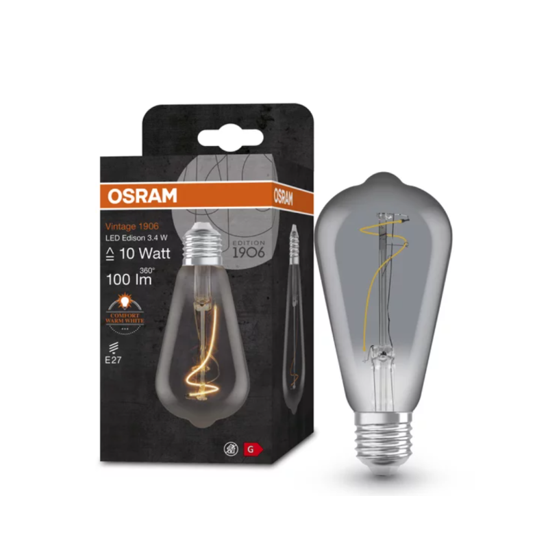 Лампа светодиодная винтажная 3.4W 220V 100lm 1800К E27 64x140mm филаментная [4058075760936] OSRAM vintage