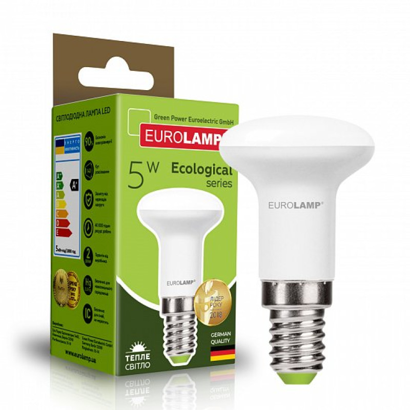 Лампа светодиодная 5W 220V 350lm 3000K Е14 39х67mm гриб [4260484996503] LED-R39-05142(P) EUROLAMP