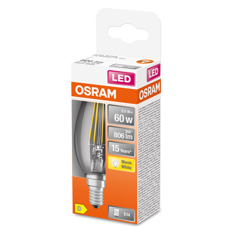 Лампа LED филаментная 5.5W 220V 806lm 2700К E14 35х100mm свеча [4058075434981] OSRAM LED RETROFIT CLASSIC B