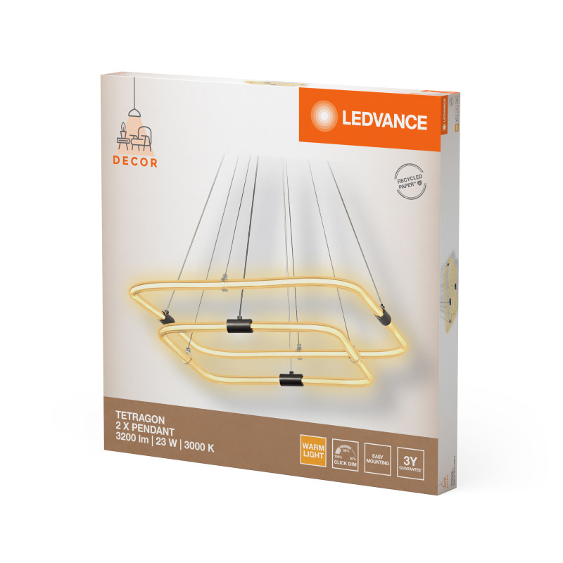 LED Світильник підвісний 23W 220V 3200lm 3000K 567x566x800mm DIM [4058075842205] Ledvance DECOR TETRAGON 2XPEND
