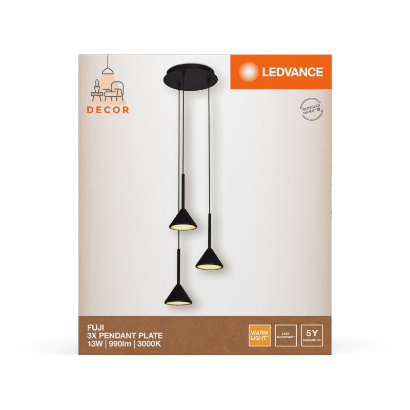 LED Светильник подвесной 13W 220V 500lm 3000K 290x1500mm [4058075841840] Ledvance DECOR FUJI 3XPENDANT PL