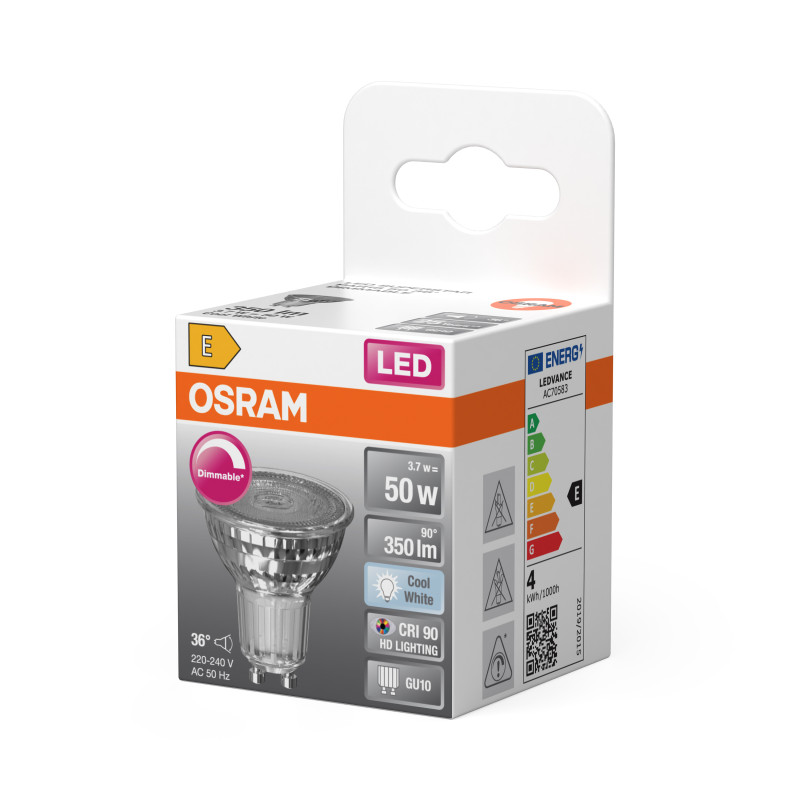 Лампа LED 3,7W 230V 350lm 4000K GU10 DIM 50x54mm рефлекторная [4099854457500] Osram PAR16