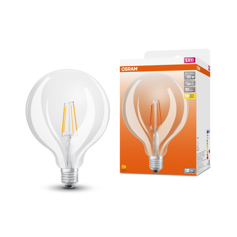Лампа світлодіодна 7W 220V 806lm 2700K E27 125x178mm філаментна [4099854054174] OSRAM LED Retrofit CLASSIC GLOBE125