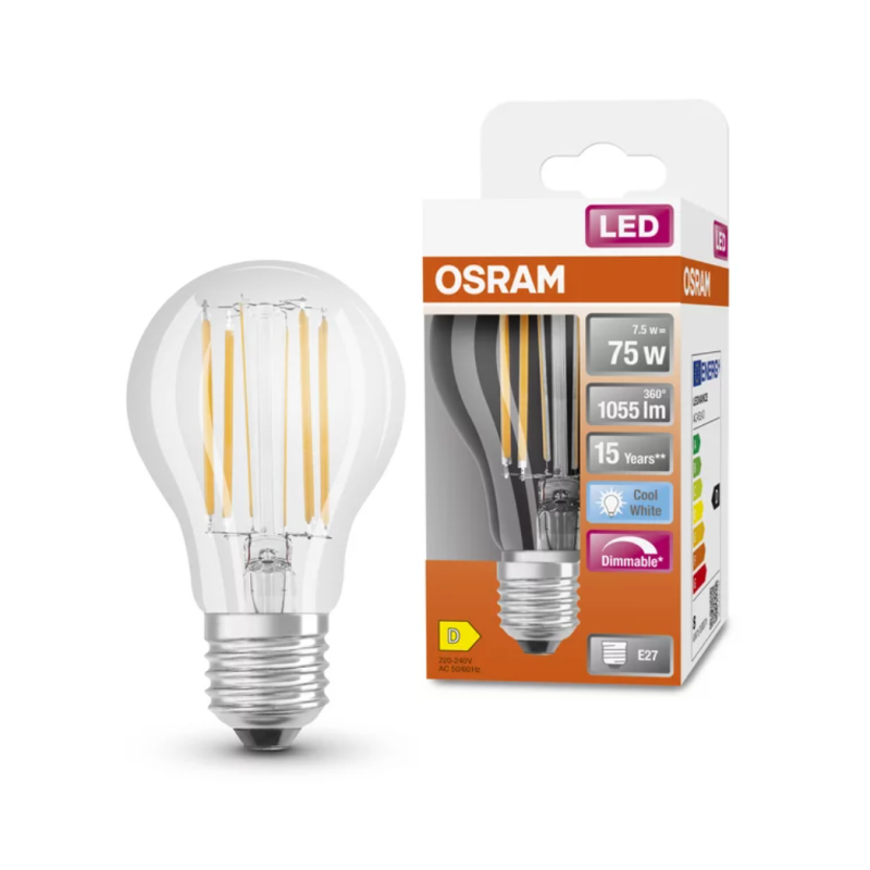 Лампа светодиодная 7.5W 220V 1055lm 4000К E27 DIM 60х105mm груша [4058075434967] LED Retrofit CLASSIC P OSRAM