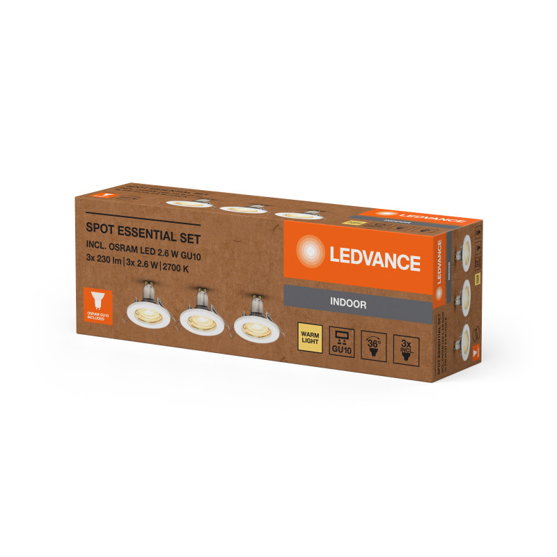 LED Светильник спотовый 3 шт. 2.6W 220V 230lm 2700K GU10 95х80mm [4099854103629] SPOT ESSENTIAL SET LEDVANCE