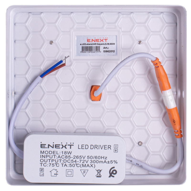 Накладний LED світильник 18W 230V 1620lm 6500K 120x120x38mm IP20 білий [l0862012] E.NEXT e.LED.stand.MP.Square.S.18.6500