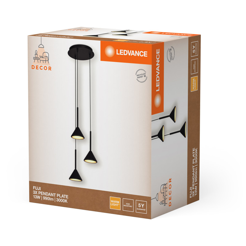 LED Светильник подвесной 13W 220V 500lm 3000K 290x1500mm [4058075841840] Ledvance DECOR FUJI 3XPENDANT PL