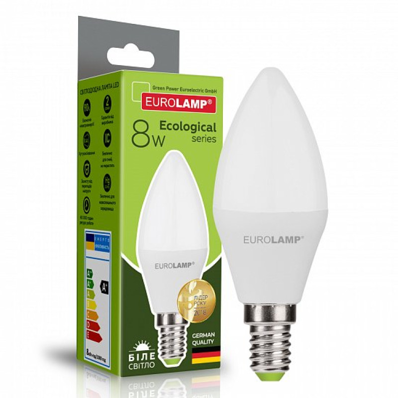 Лампа світлодіодна 8W 220V 690lm 4000K Е14 37х108mm свічка [4260484998576] LED-CL-08144(P) EUROLAMP