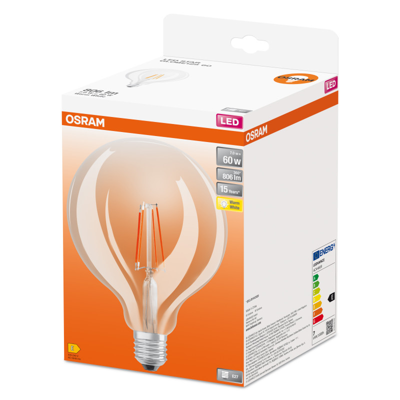 Лампа світлодіодна 7W 220V 806lm 2700K E27 125x178mm філаментна [4099854054174] OSRAM LED Retrofit CLASSIC GLOBE125