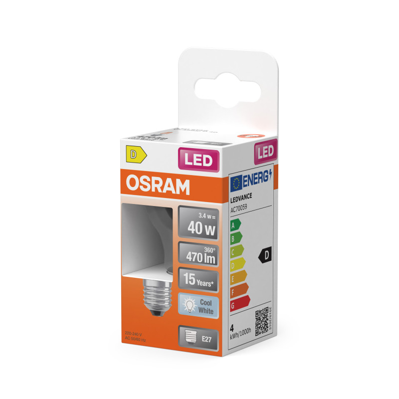 Лампа филаментная 3,4W 230V 470lm 4000K E27 45x84mm шар [4099854468070] LED CL P40 OSRAM