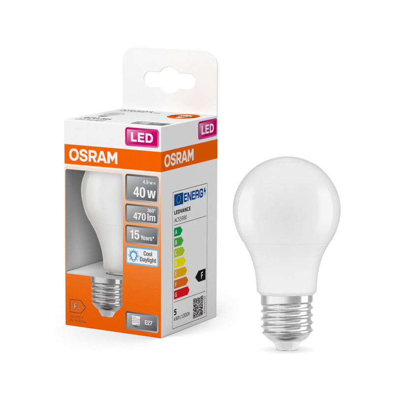 Лампа LED 4.9W 220V 470lm 6500K E27 55x107mm груша [4058075304192] LED STAR CLASSIC A OSRAM