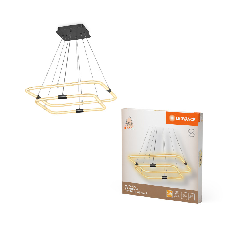LED Світильник підвісний 23W 220V 3200lm 3000K 567x566x800mm DIM [4058075842205] Ledvance DECOR TETRAGON 2XPEND