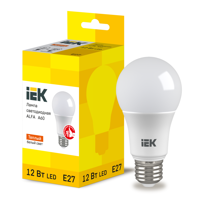 Лампа светодиодная 12W 220V 1080lm 3000K E27 60х110mm груша [LLA-A60-12-230-30-E27] ALFA УЕК