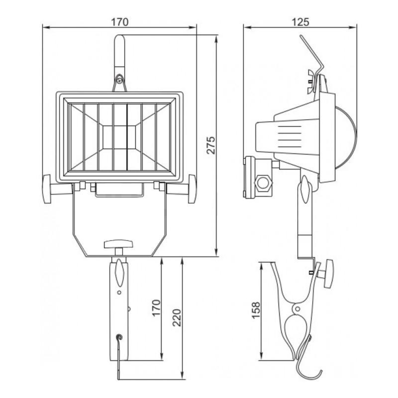 Прожектор галогенний 150W 230V Rx7s IP54 125x170x275mm чорний [LPI04-1-0150-K02] УЕК ИО150КЛ