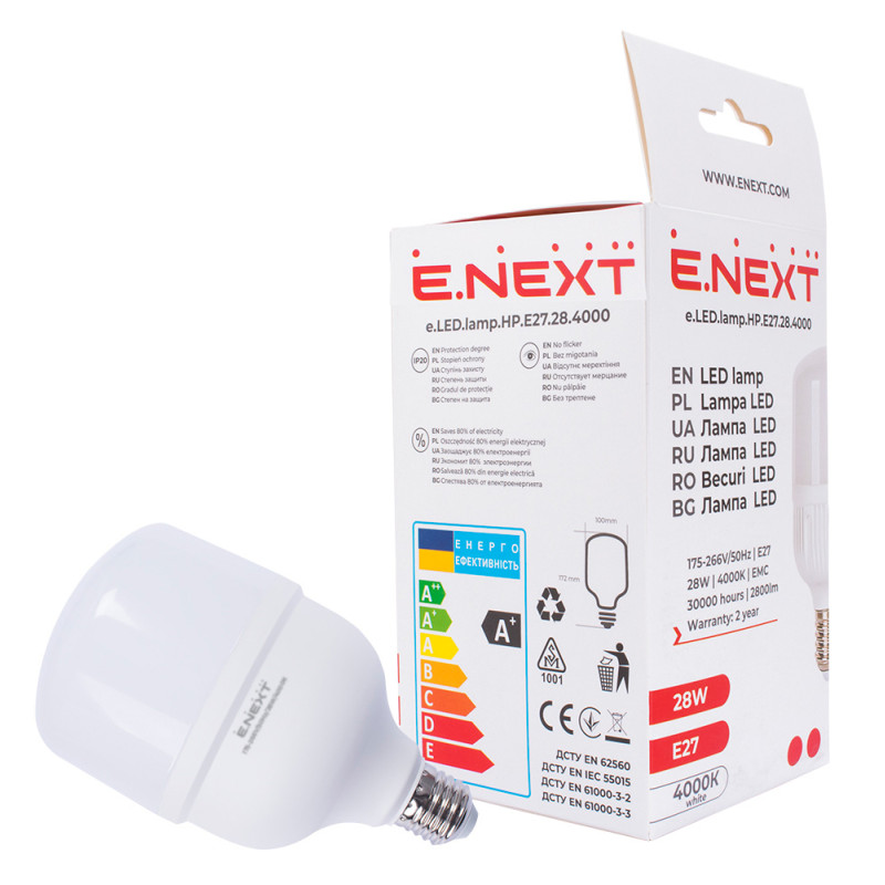 Лампа світлодіодна 28W 230V 2800lm 4000K E27 172x100mm надпотужна [l0650637] E.NEXT e.LED.lamp.HP.E27.28.4000