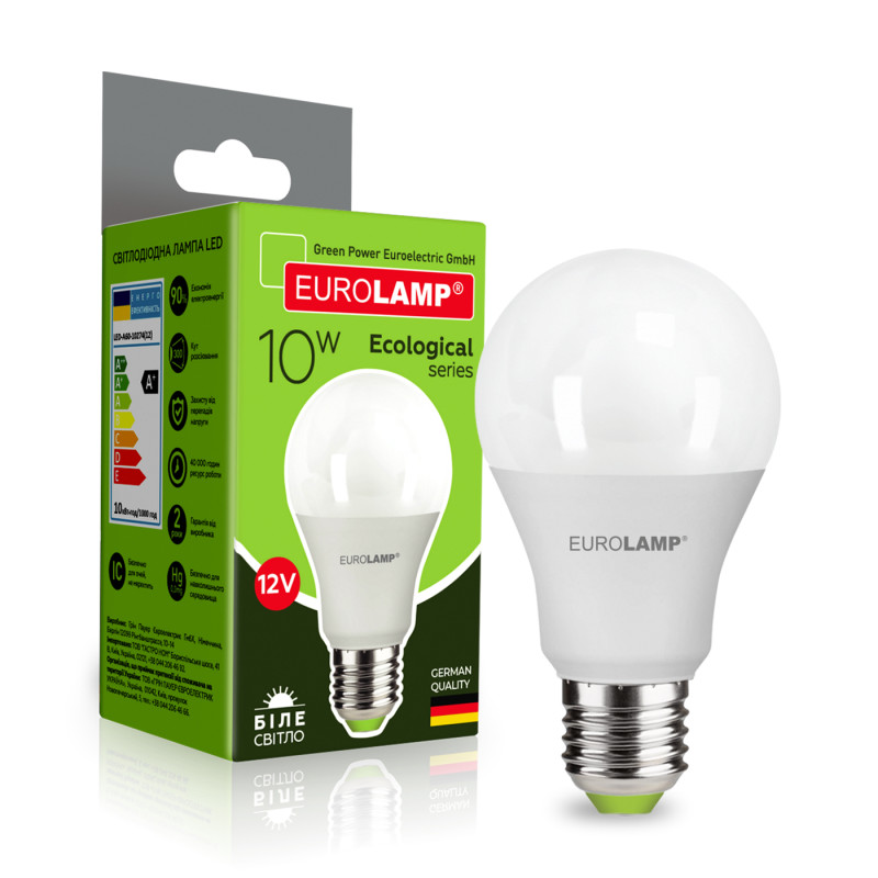 Лампа светодиодная 10W 12V 880lm 4000K Е27 60х112mm груша [4262380660007] LED-A60-10274(12) EUROLAMP
