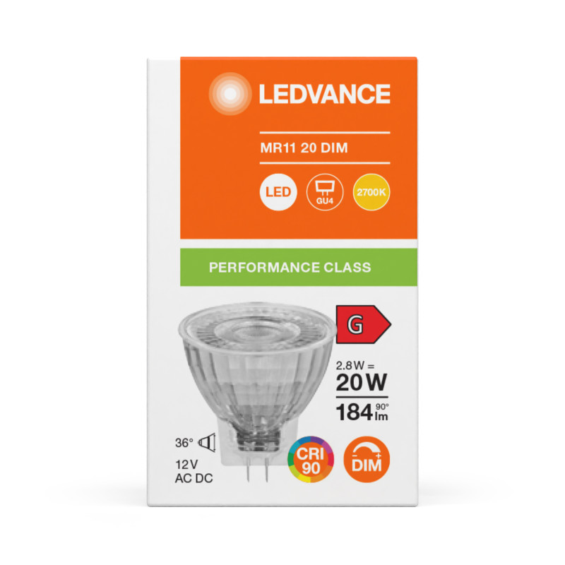 Лампа светодиодная 2.8W 12V 184lm 2700K GU4 35x38mm DIM рефлекторная [4099854050206] LEDVANCE LED MR11 DIM P