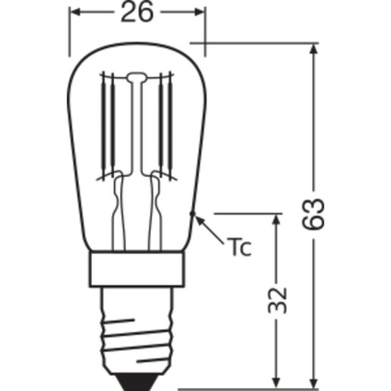 Лампа LED филаментная 2.8W 220V 250lm 2700K E14 26х63mm капсула [4058075616875] OSRAM PARATHOM SPECIAL T26